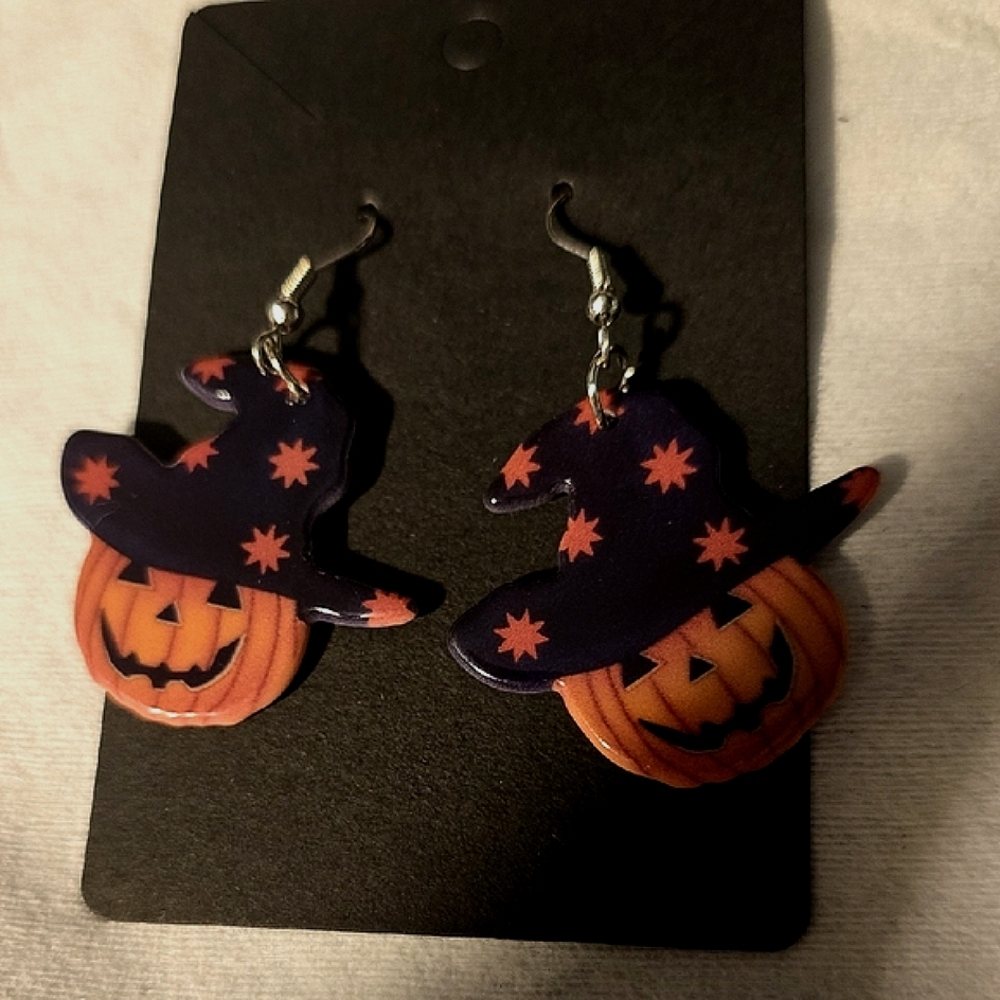Halloween Pumpkin Witch Hat Earrings